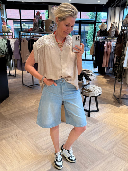 Blouse Zonder Mouw Embroid Zand
