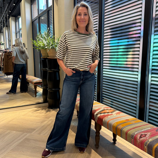 Azzurro T-shirt Streep Gina Groen - Peet kleding