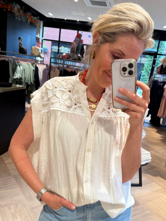 Blouse Zonder Mouw Embroid Ecru - Peet kleding