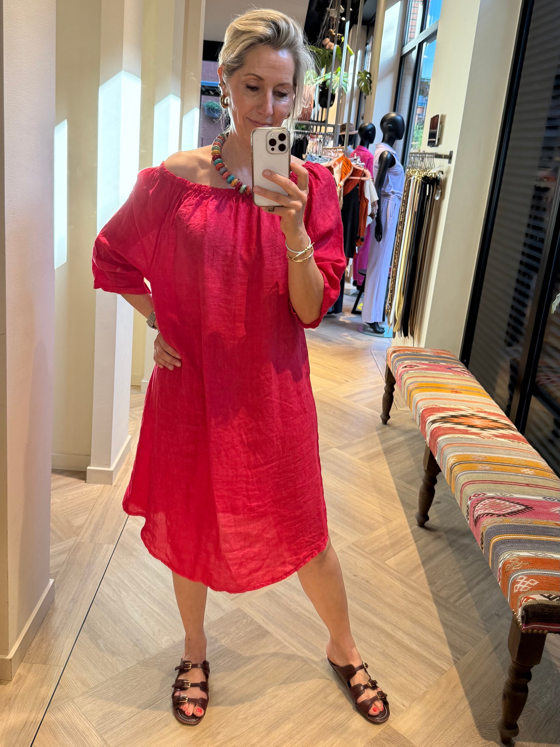 Jurk Maartje Linnen Cerise - Peet kleding