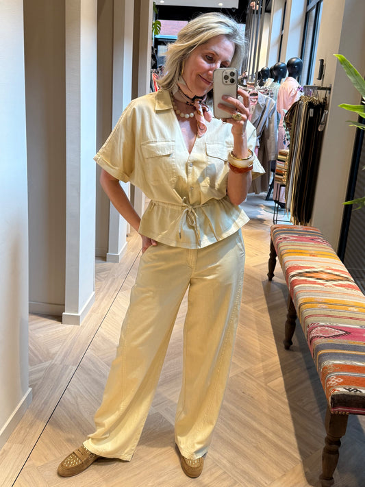 Red Button Broek Claudette Linnen Zachtgeel - Peet kleding