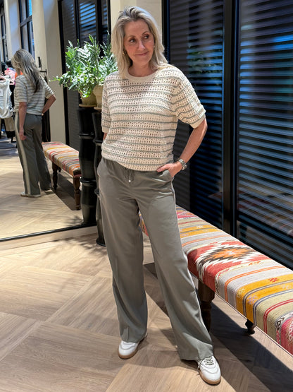 Red Button Top Jolene Streep Khaki - Peet kleding