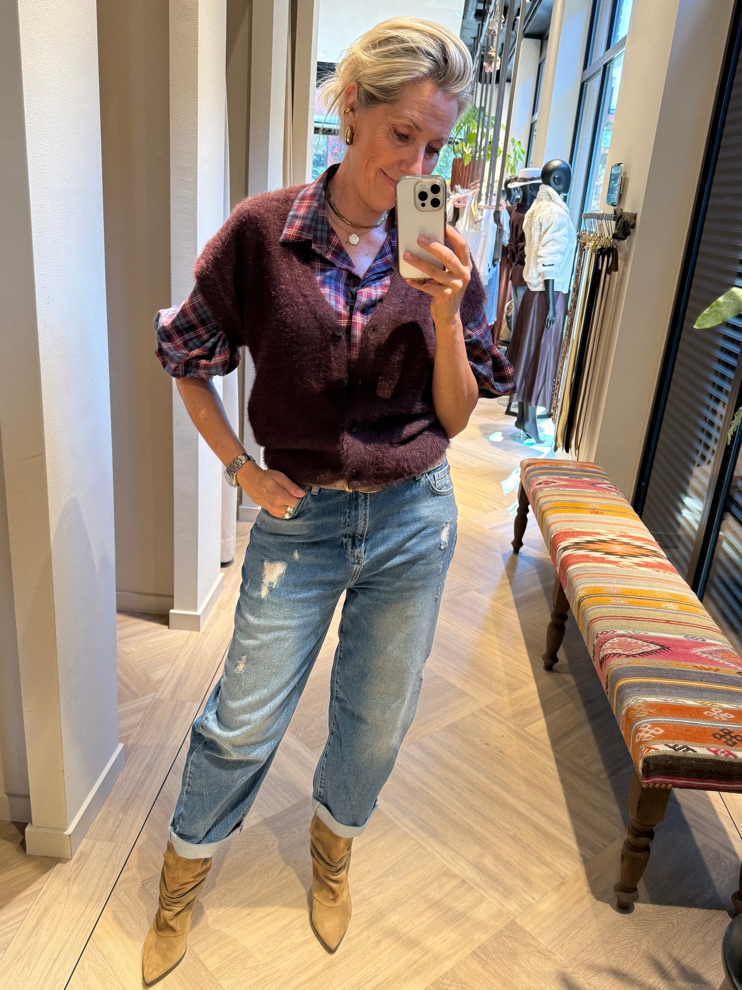 Blouse Ruit Roos Blauw