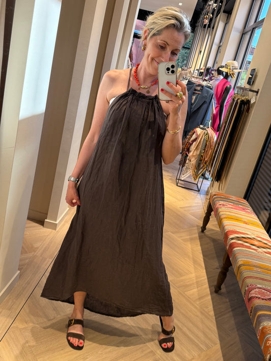 Jurk Linnen Isa Donkerbruin - Peet kleding