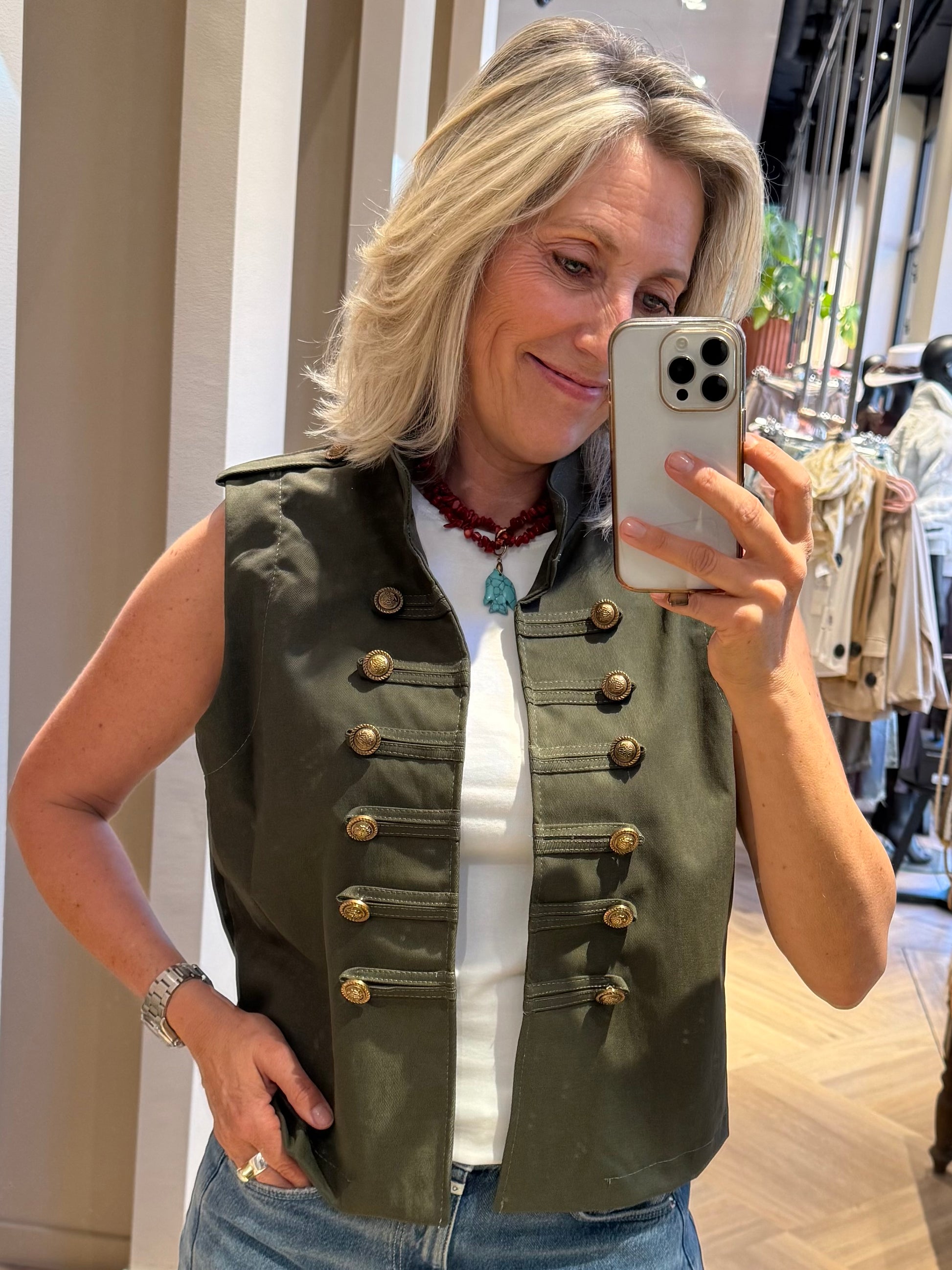 Gilet Military Style Armygroen - Peet kleding
