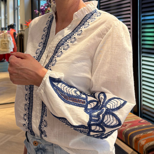 Blouse Indy Wit Blauw - Peet kleding