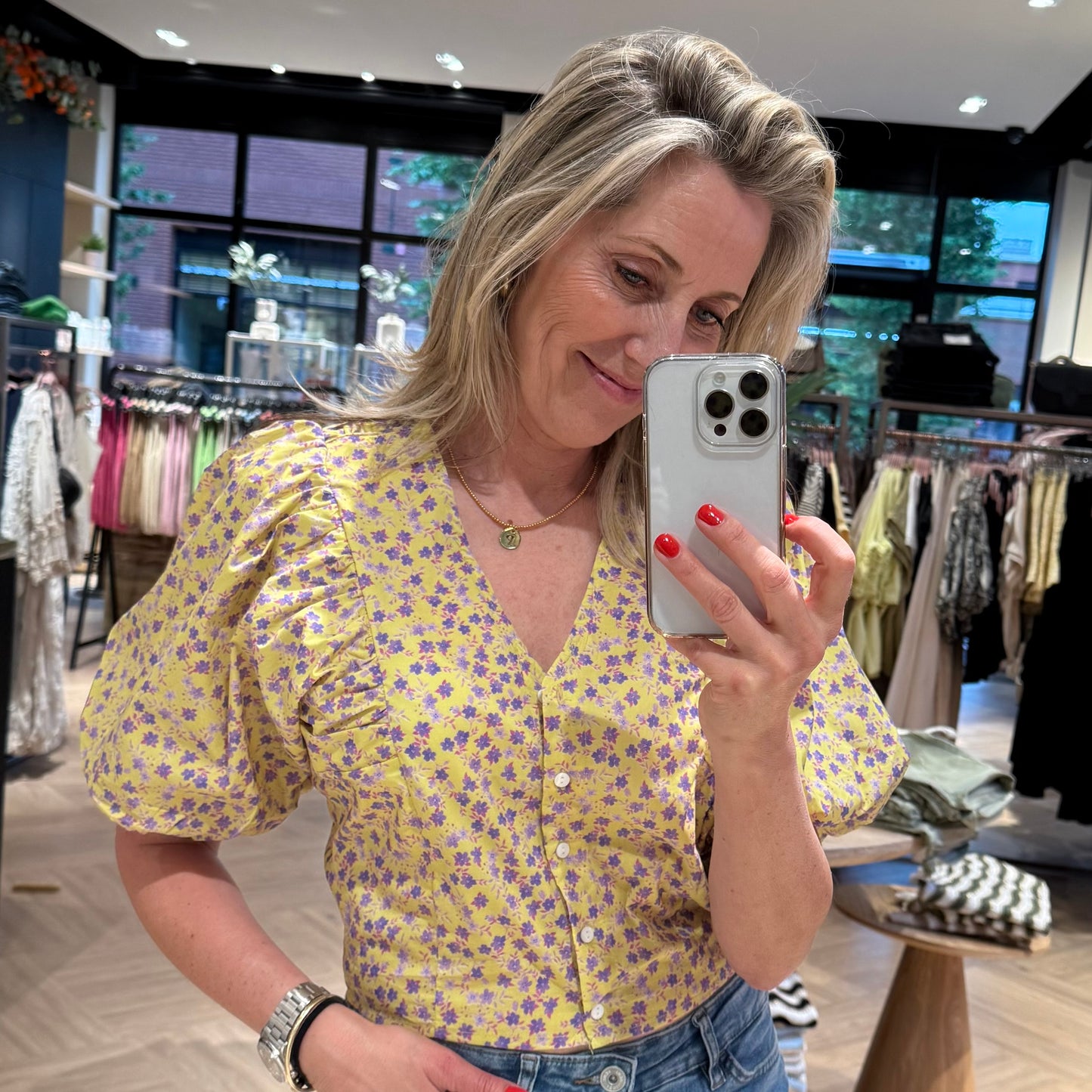 Azzurro Blouse Maartje Bloem Geel - Peet kleding