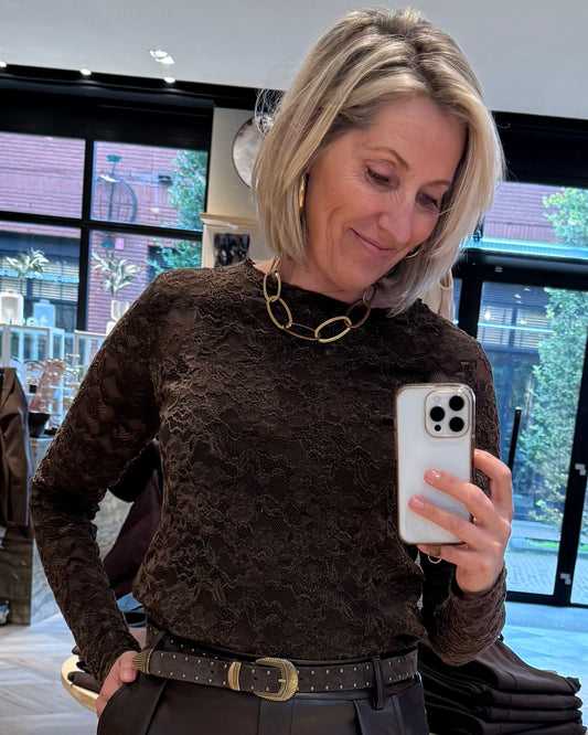Top Kyra Kant Donkerbruin - Peet kleding