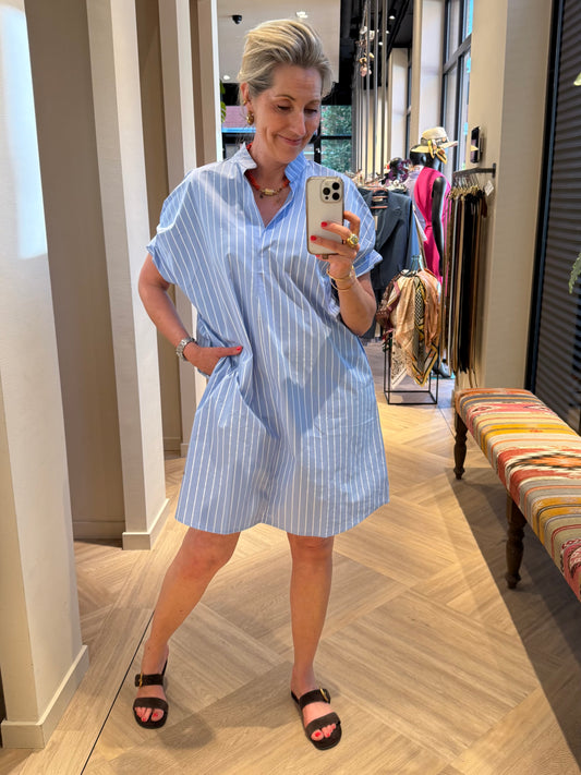 Azzurro Jurk Streep Blauw Wit - Peet kleding