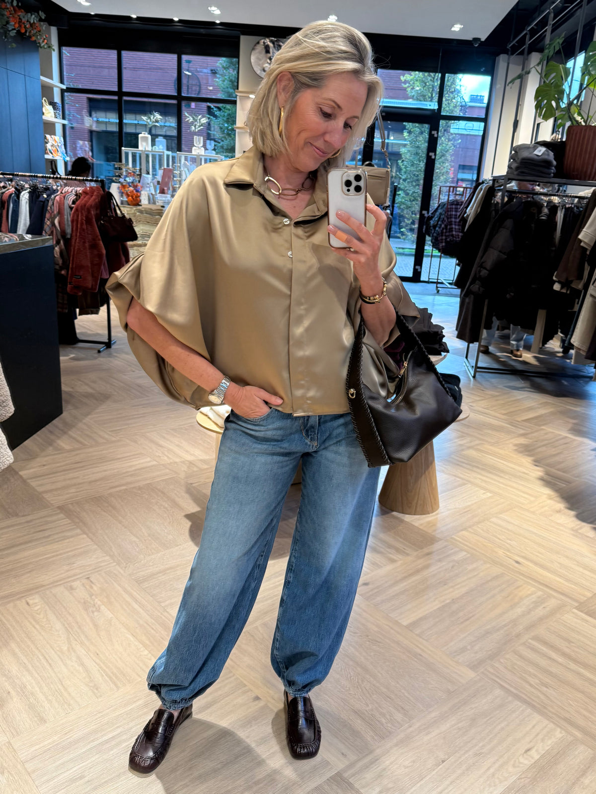 Blouse Roos Satijn Goud - Peet kleding