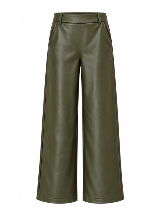 Broek Sarah Leather Olijfgroen - Peet kleding