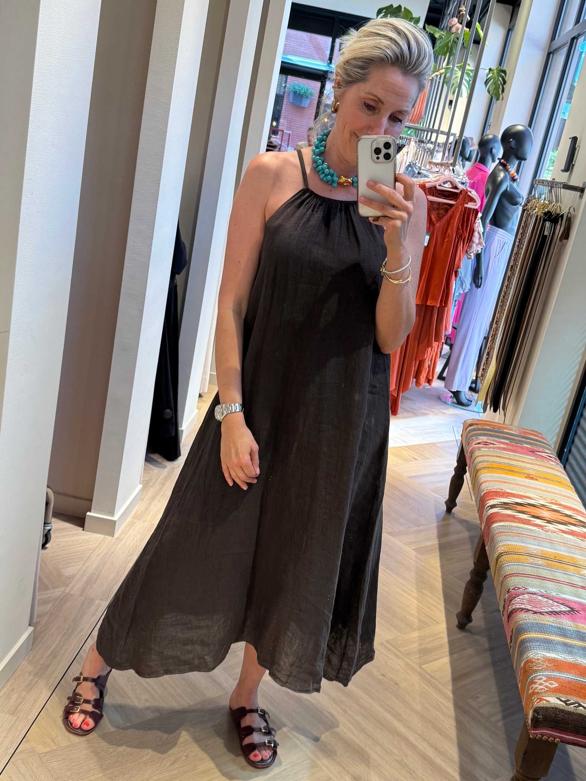 Jurk Marina Linnen Bruin - Peet kleding