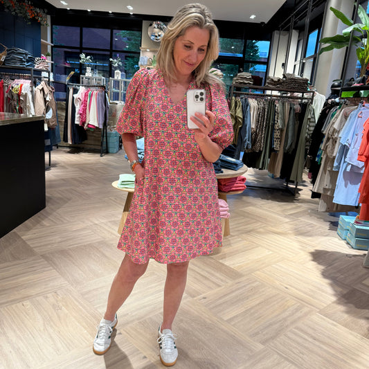 Azzurro Jurk Marly V-Hals Cerise Print