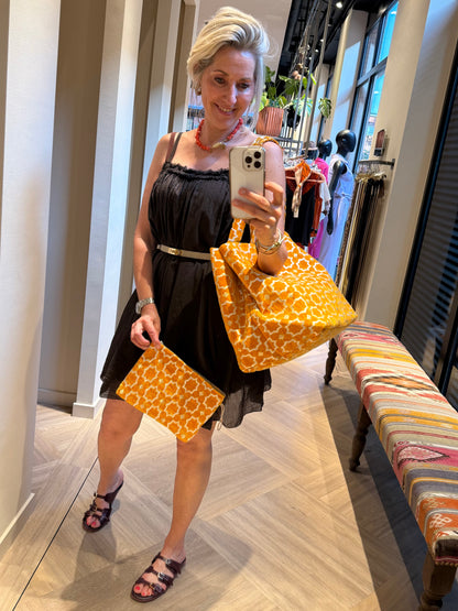 Make-up Tas Zelia Velour Print Geel
