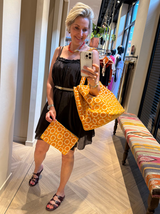 Make-up Tas Zelia Velour Print Geel - Peet kleding