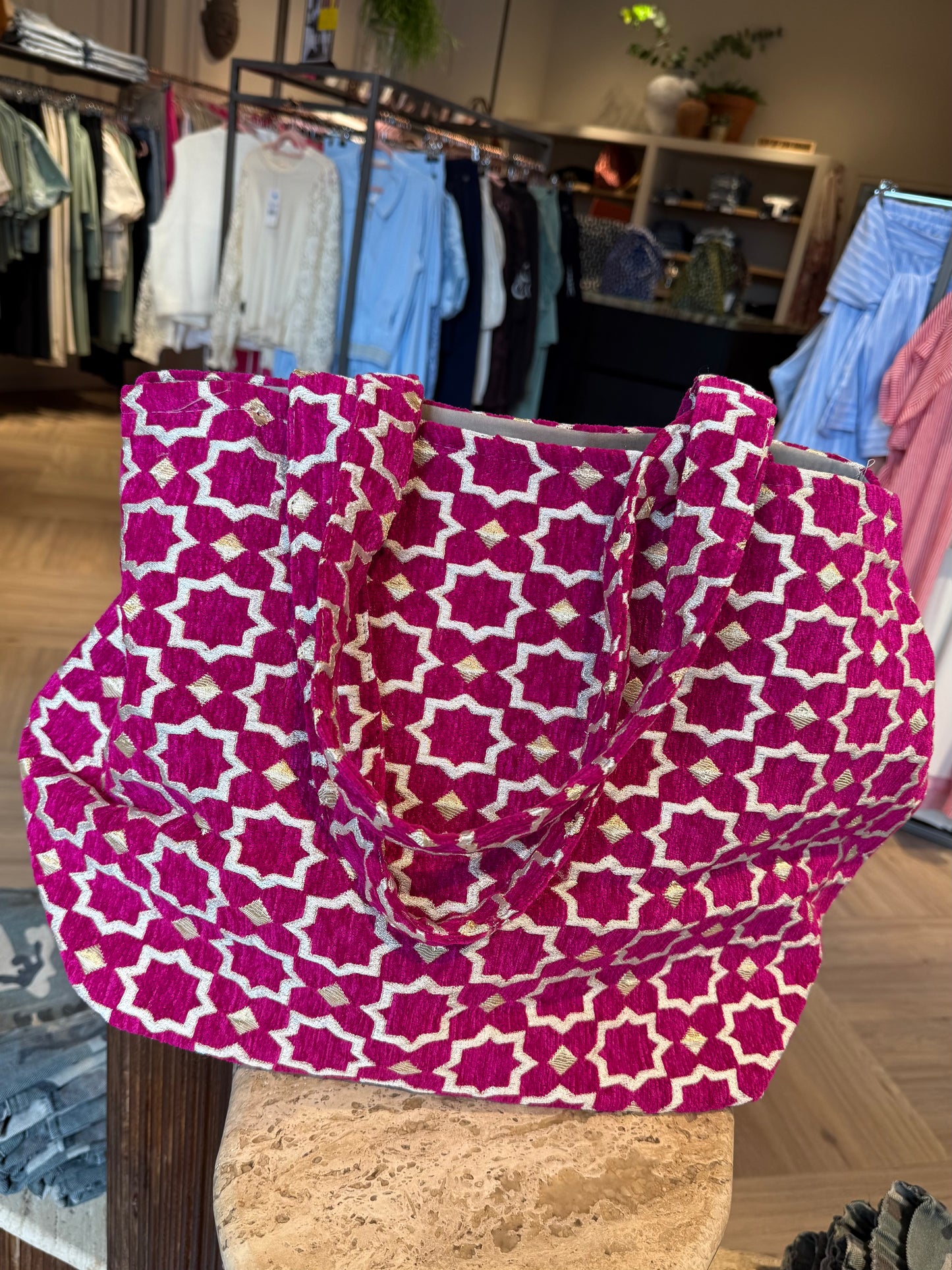 Tas Luca Maxi Velour Print Magenta - Peet kleding