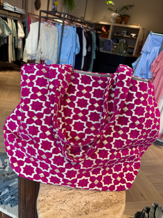 Tas Luca Maxi Velour Print Magenta - Peet kleding