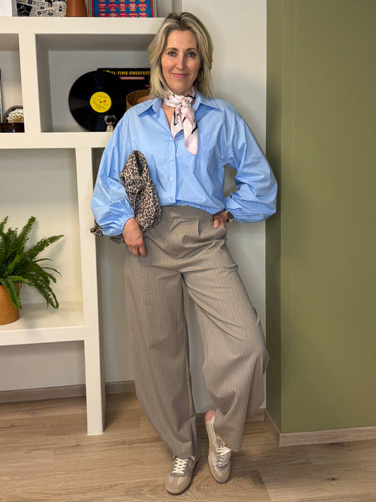 Ambika Broek Nina Barrel Krijtstreep Beige - Peet kleding