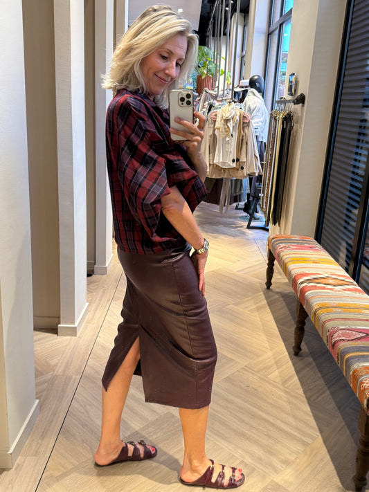Faux Leather Koker Rok Bordeaux - Peet kleding
