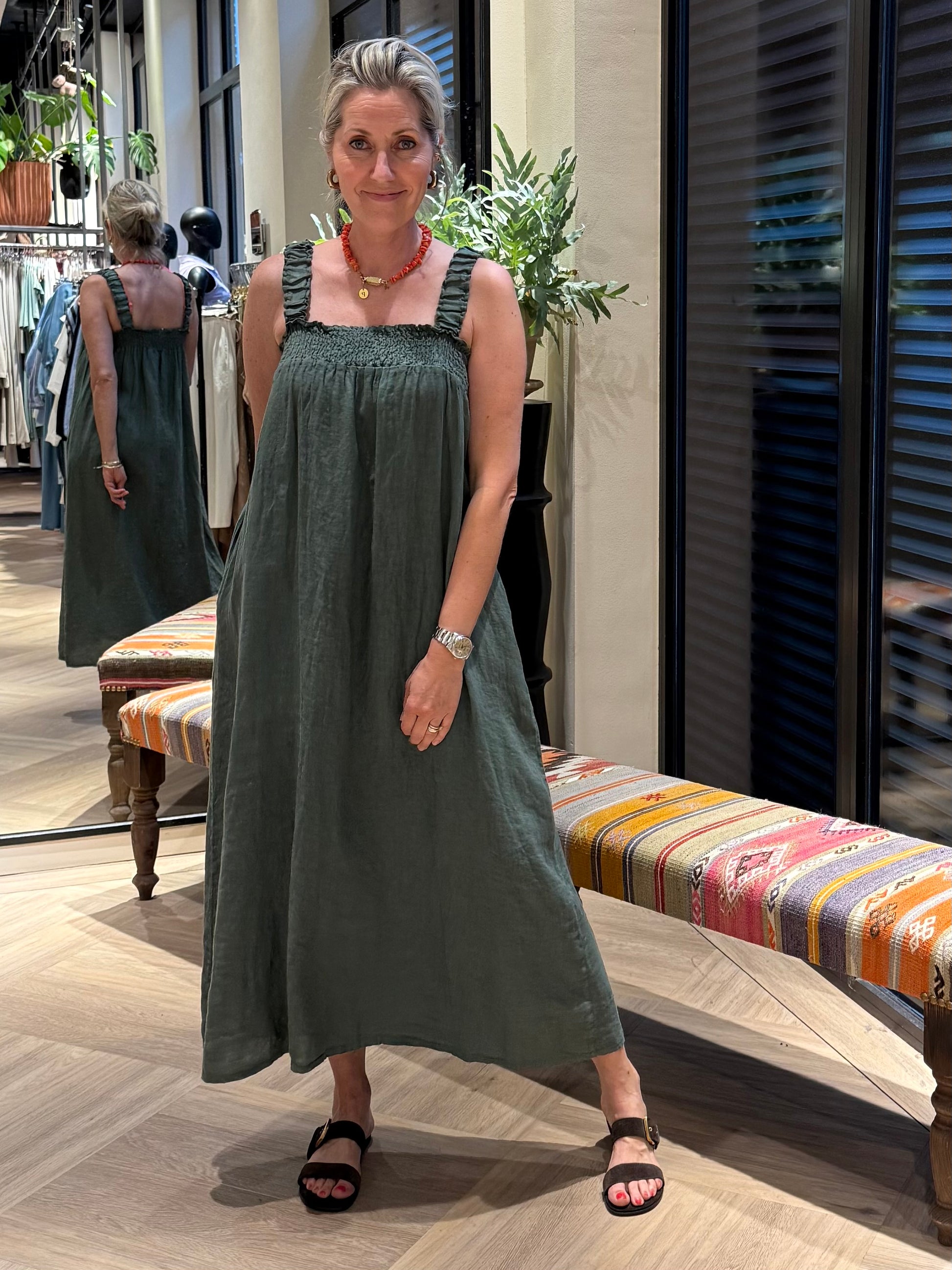 Jurk Fleur Linnen Army - Peet kleding