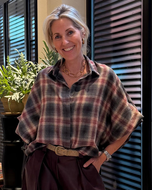 Blouse Roos Ruiten Zand Bordeaux - Peet kleding