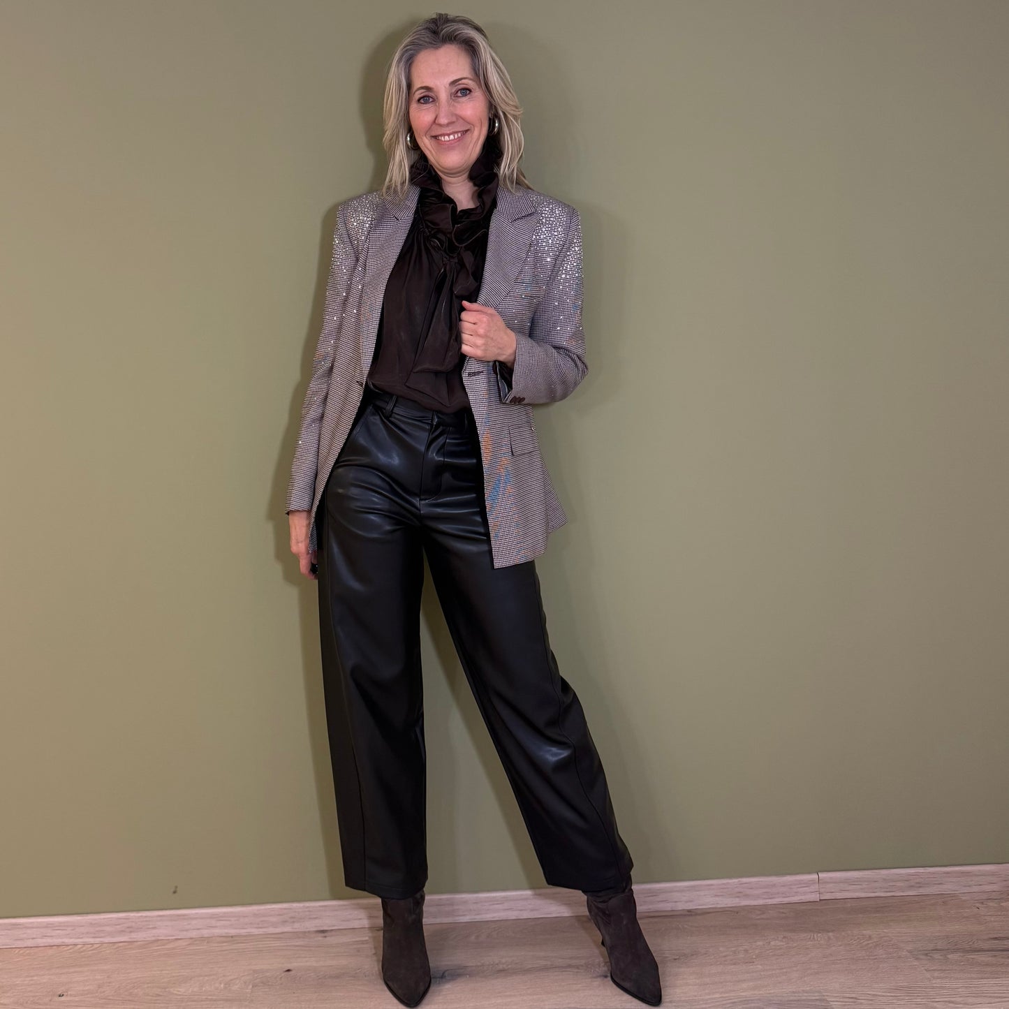 Ambika Blazer Geruit Zwart Bruin Glitter - Peet kleding