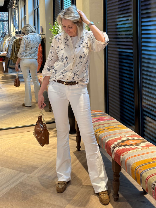 Blouse Embroid Ecru Navy - Peet kleding