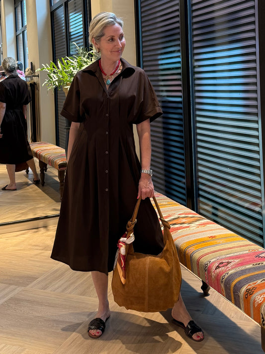Jurk Pamela Katoen Bruin - Peet kleding