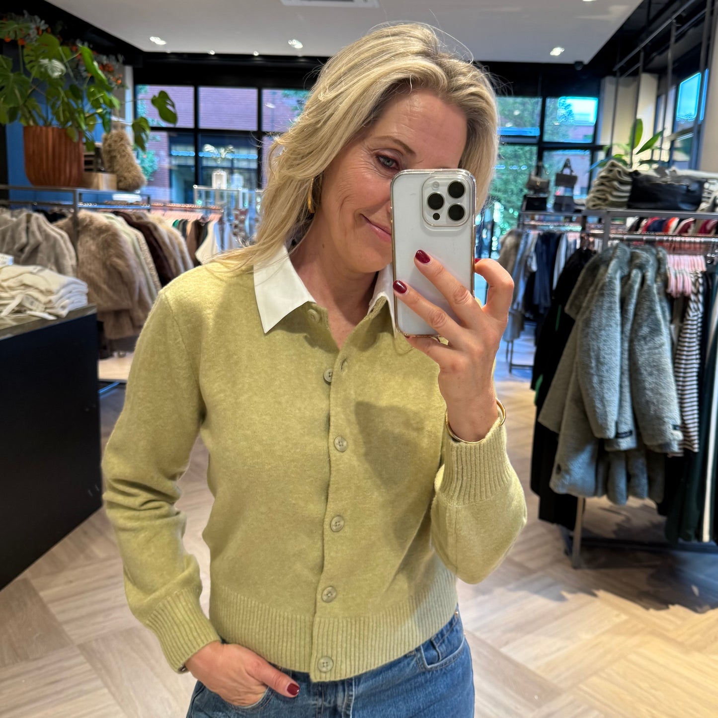 Yaya Vest Met Kraag Olijf - Peet kleding