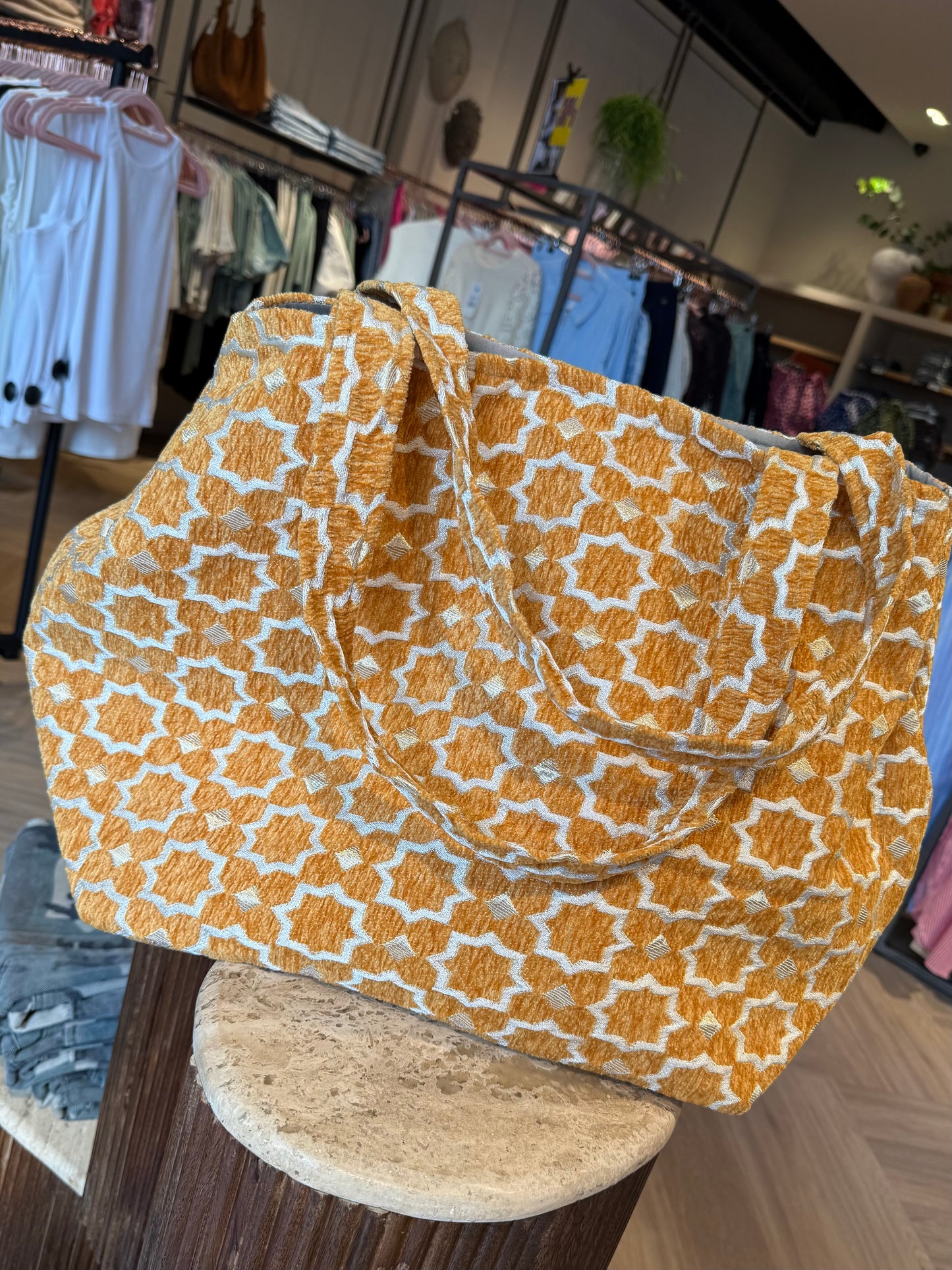Tas Luca Maxi Velour Print Geel - Peet kleding