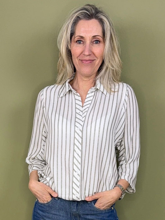 Geisha Blouse Lurex Streep Offwhite - Peet kleding