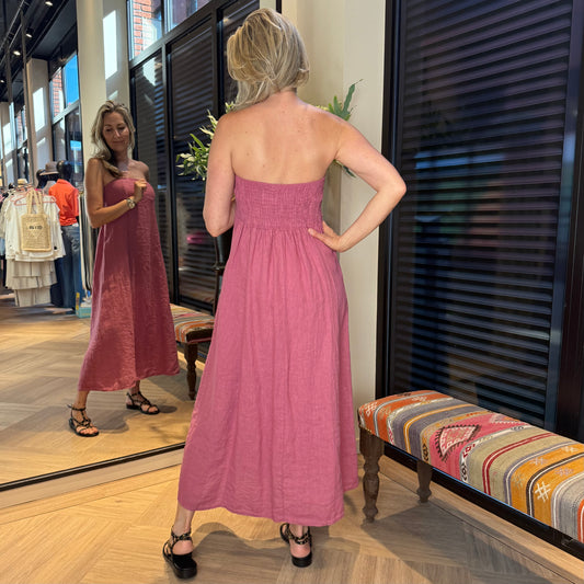 Jurk Strapless Petra Linnen Roze - Peet kleding