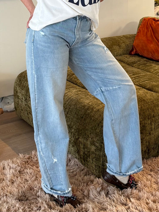 Barrel Jeans Beau Lichtblauw Damaged - Peet kleding