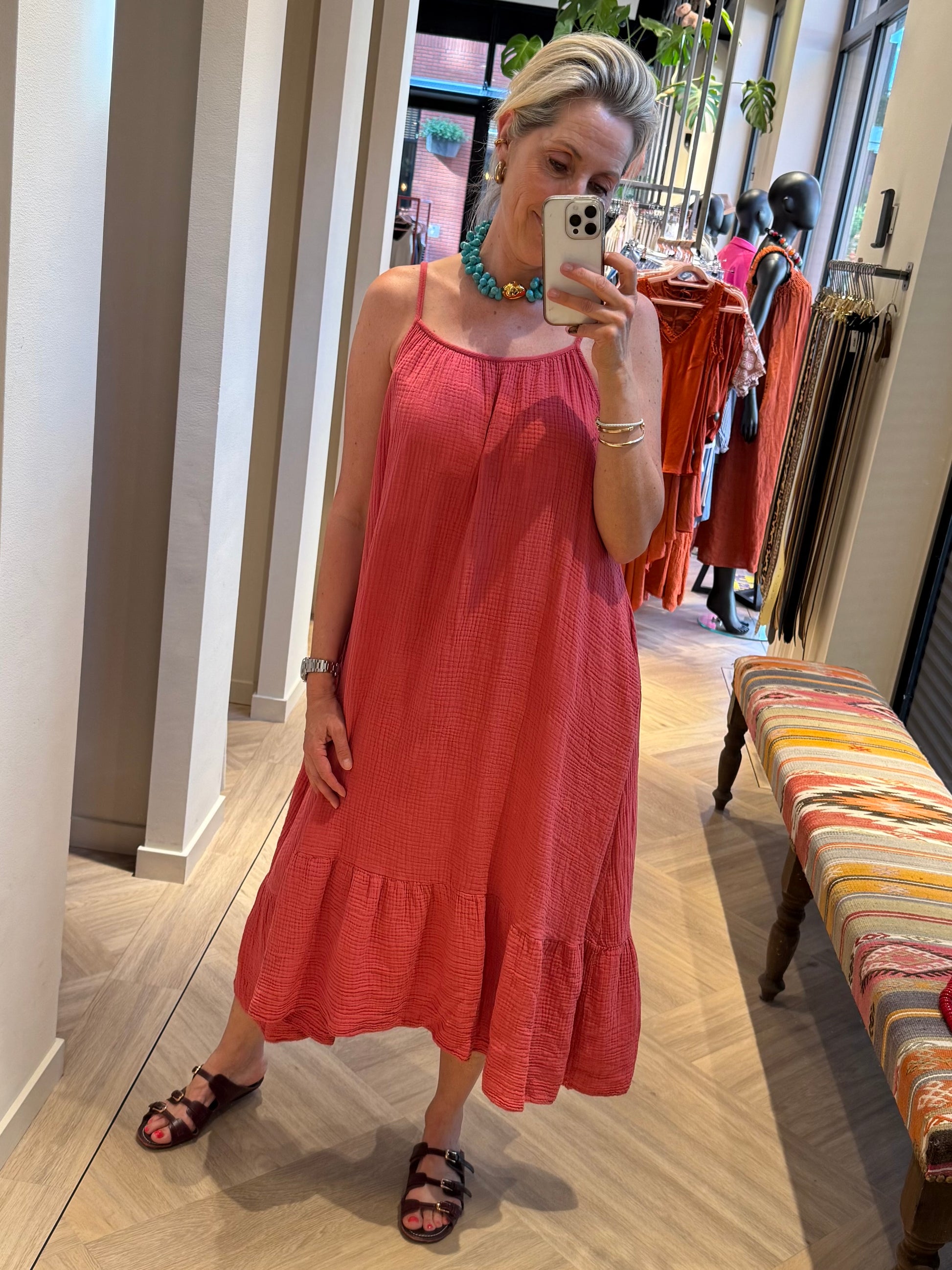 Jurk Marouska Mouseline Framboos - Peet kleding