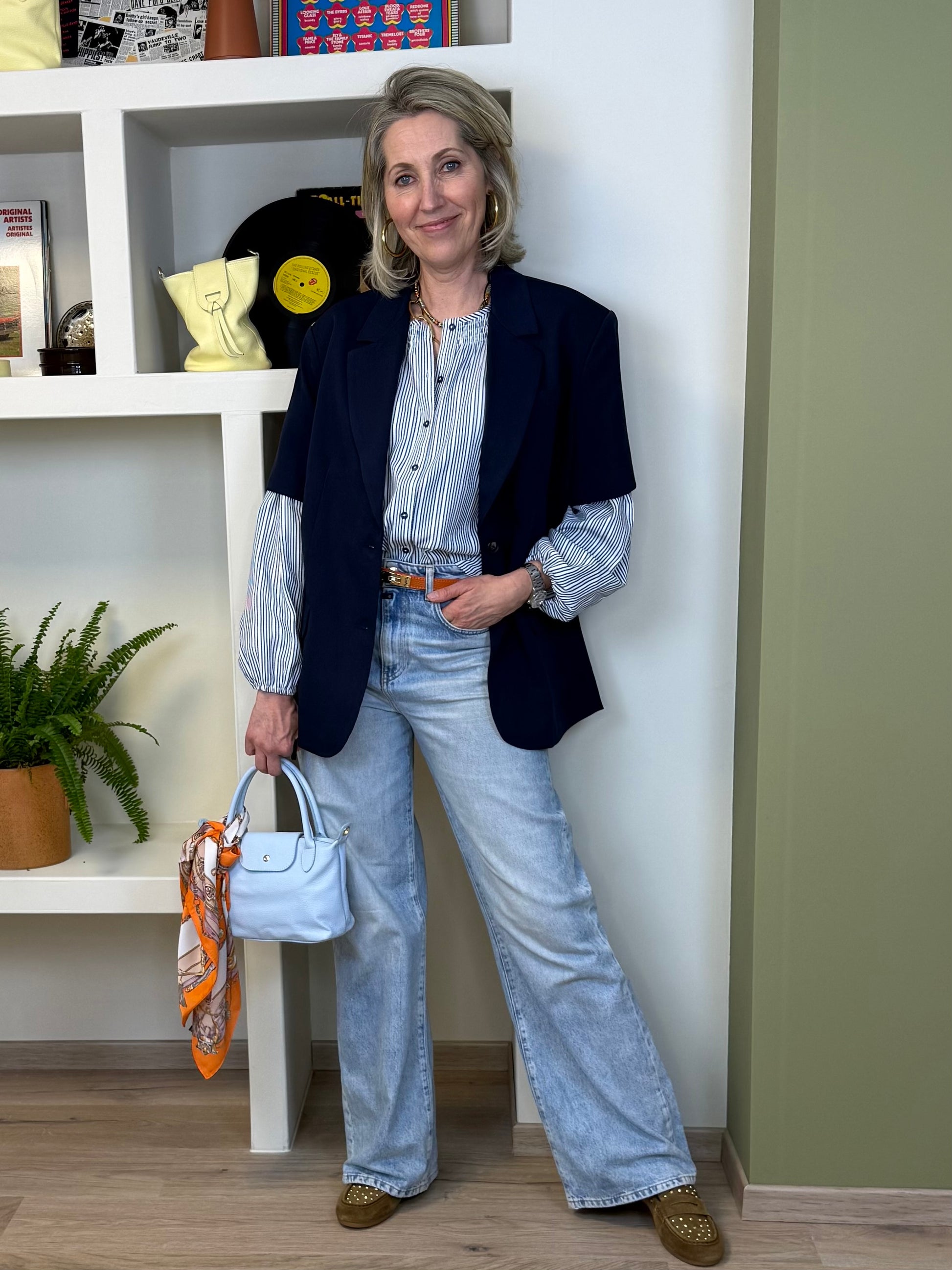 Yaya Blouse Streep Navy - Peet kleding