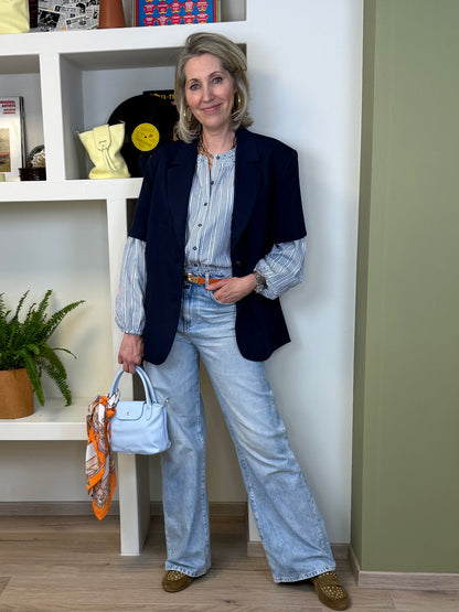 Yaya Blouse Streep Navy - Peet kleding