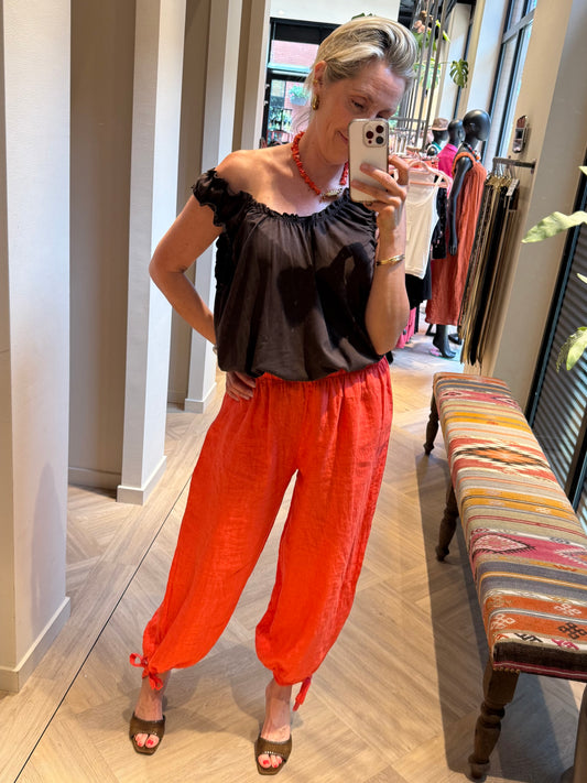 Broek Lea Linnen Balloon Koraal - Peet kleding