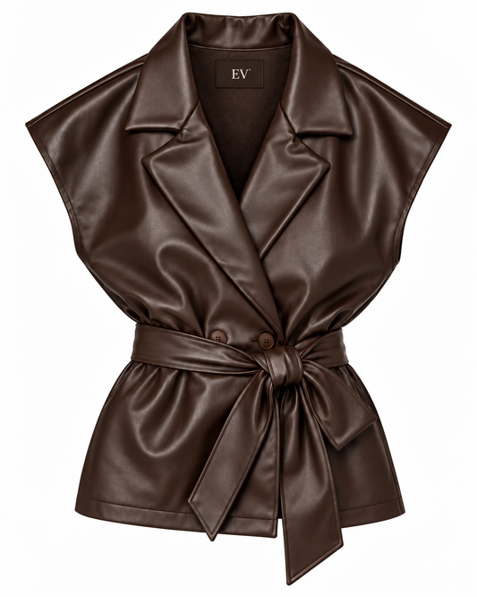 Gilet Sarah Leather Donkerbruin - Peet kleding