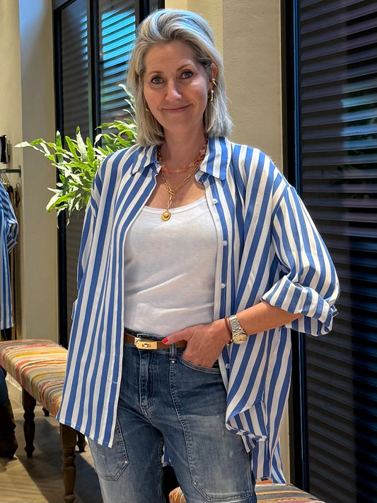 Blouse Moos Streep Blauw - Peet kleding