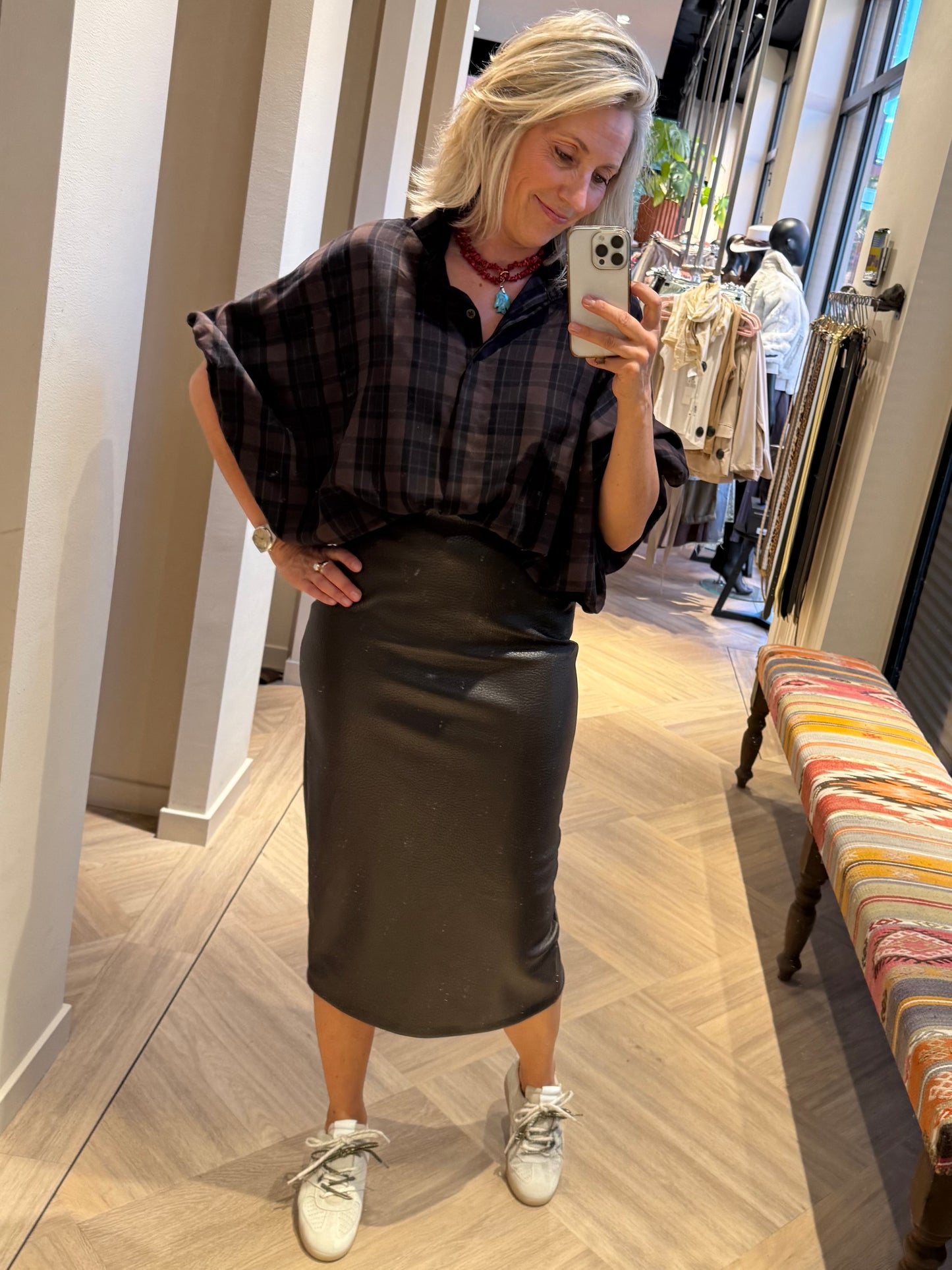 Faux Leather Koker Rok Donkerbruin - Peet kleding