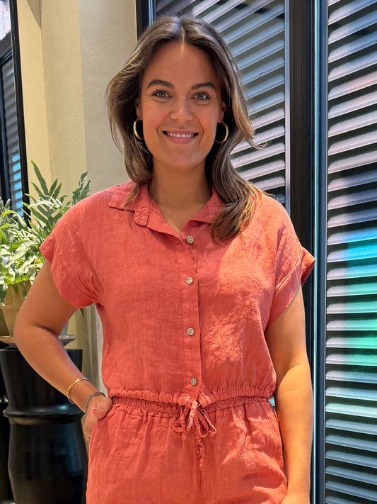 Blouse Jet Linnen Framboos - Peet kleding