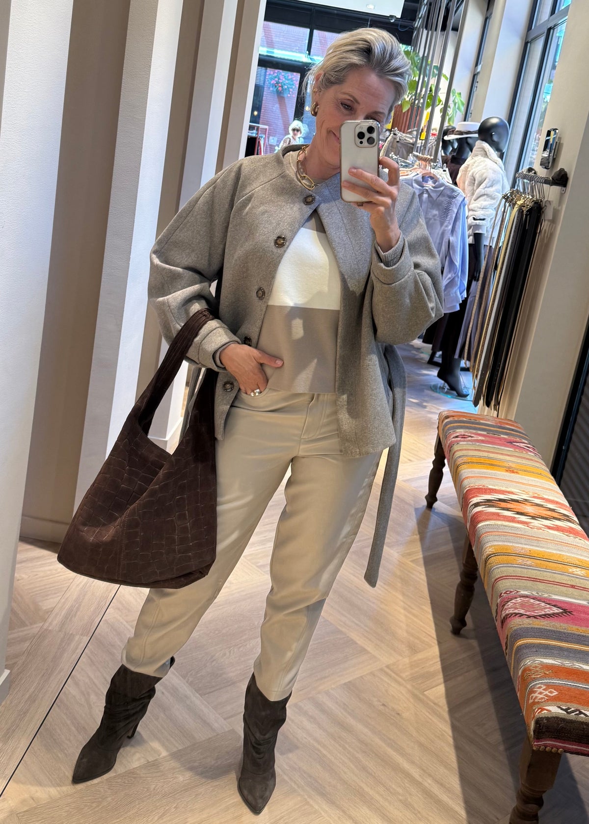 Yaya Trui Contrast Cashmere Grey - Peet kleding