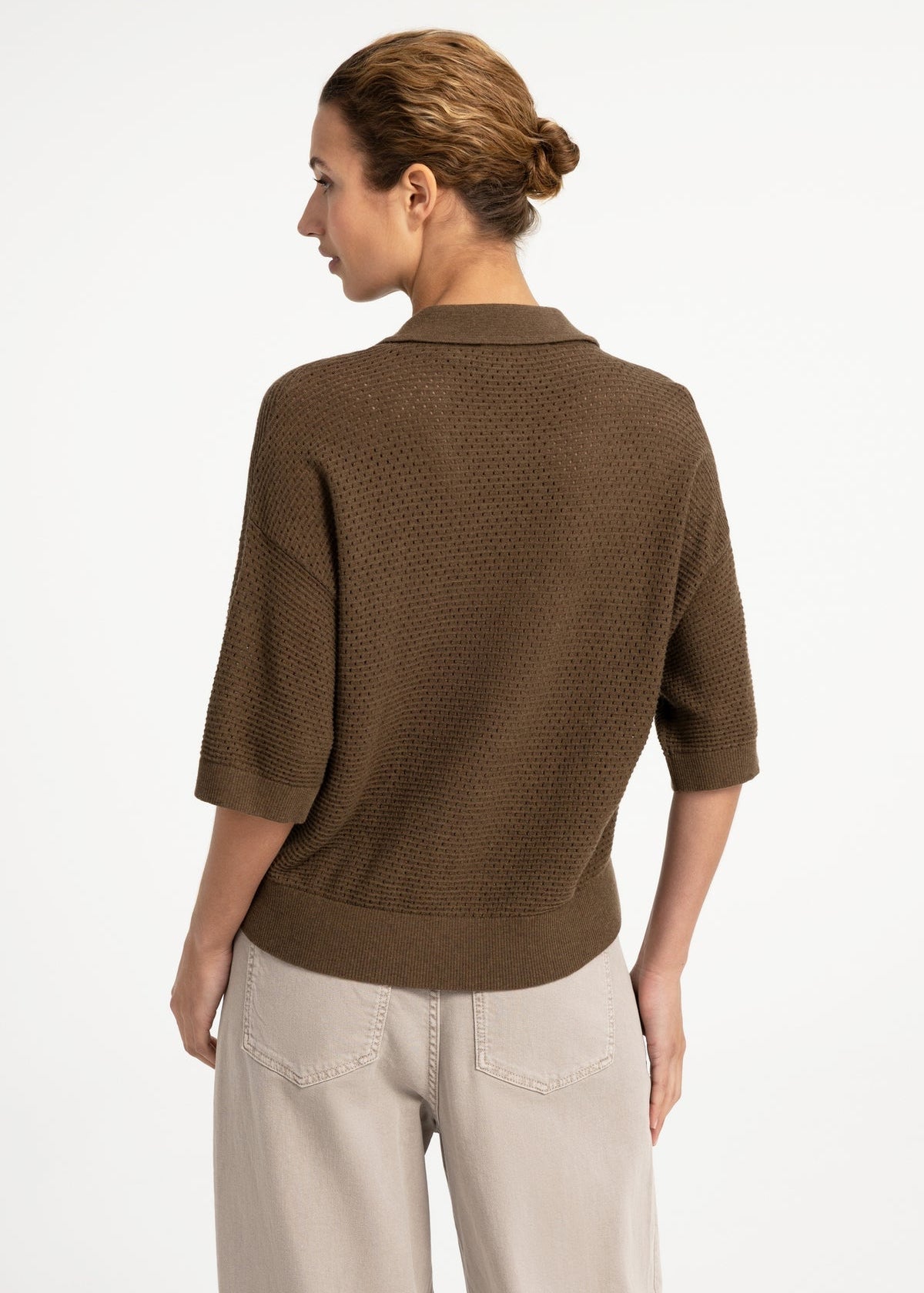 Yaya Vest Opengewerkt Teak Brown - Peet kleding