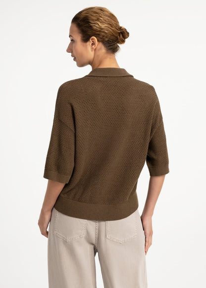 Yaya Vest Opengewerkt Teak Brown - Peet kleding