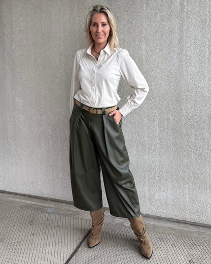 Broek Carol Culotte PU Olijfgroen - Peet kleding