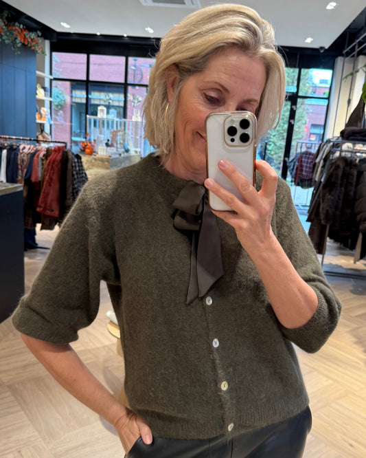 Angora Vest Strik Armygreen - Peet kleding