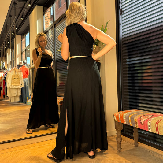 Jurk Silvia One Shoulder Zwart - Peet kleding