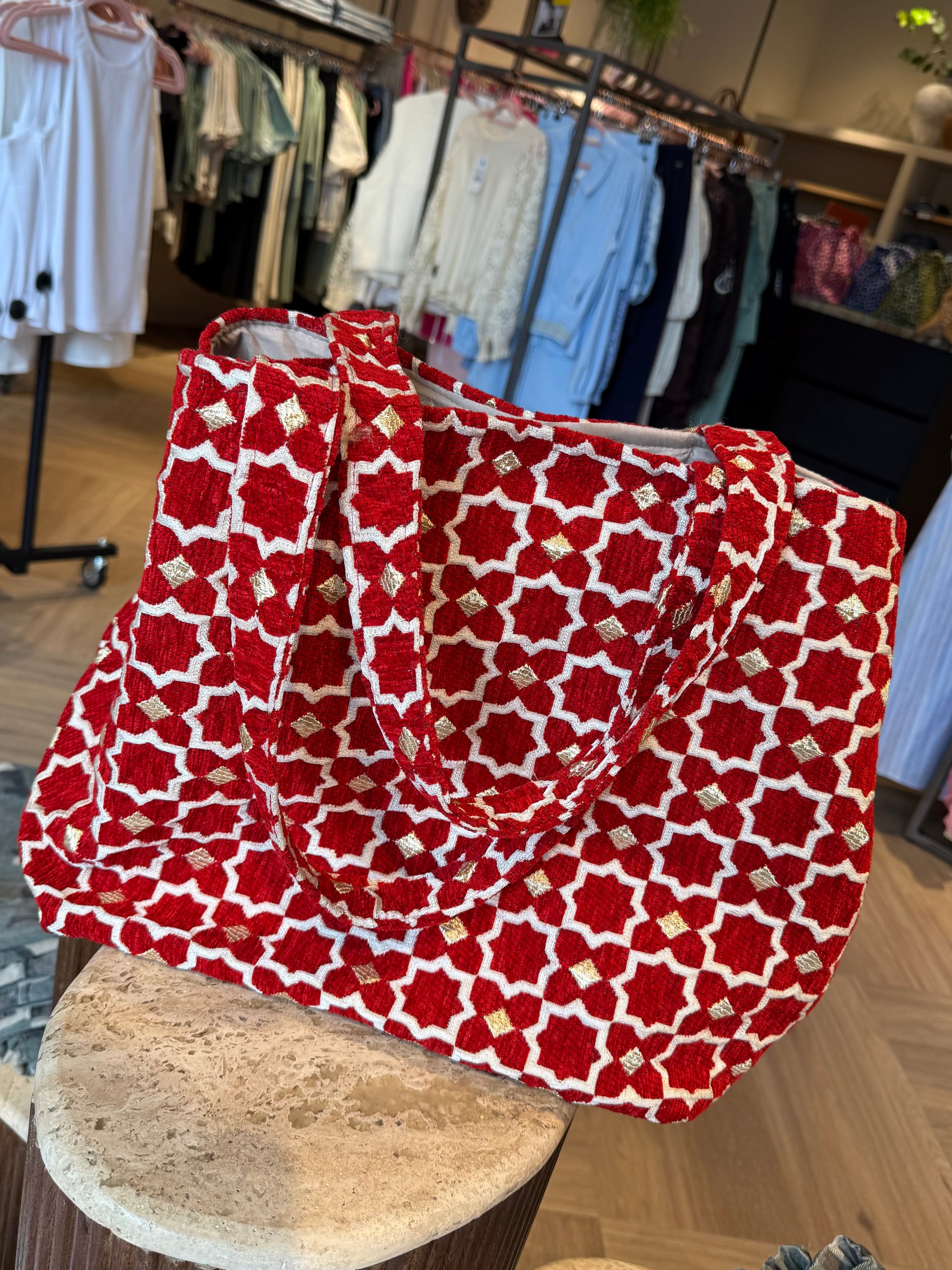 Tas Luca Maxi Velour Print Rood - Peet kleding