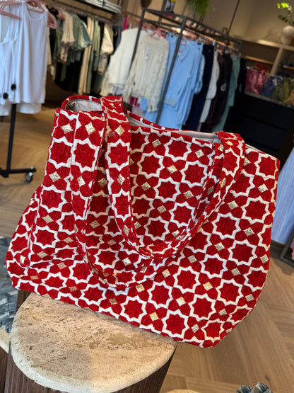 Tas Luca Maxi Velour Print Rood - Peet kleding