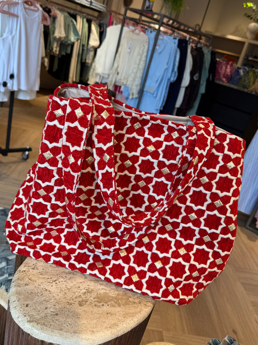 Tas Luca Maxi Velour Print Rood - Peet kleding